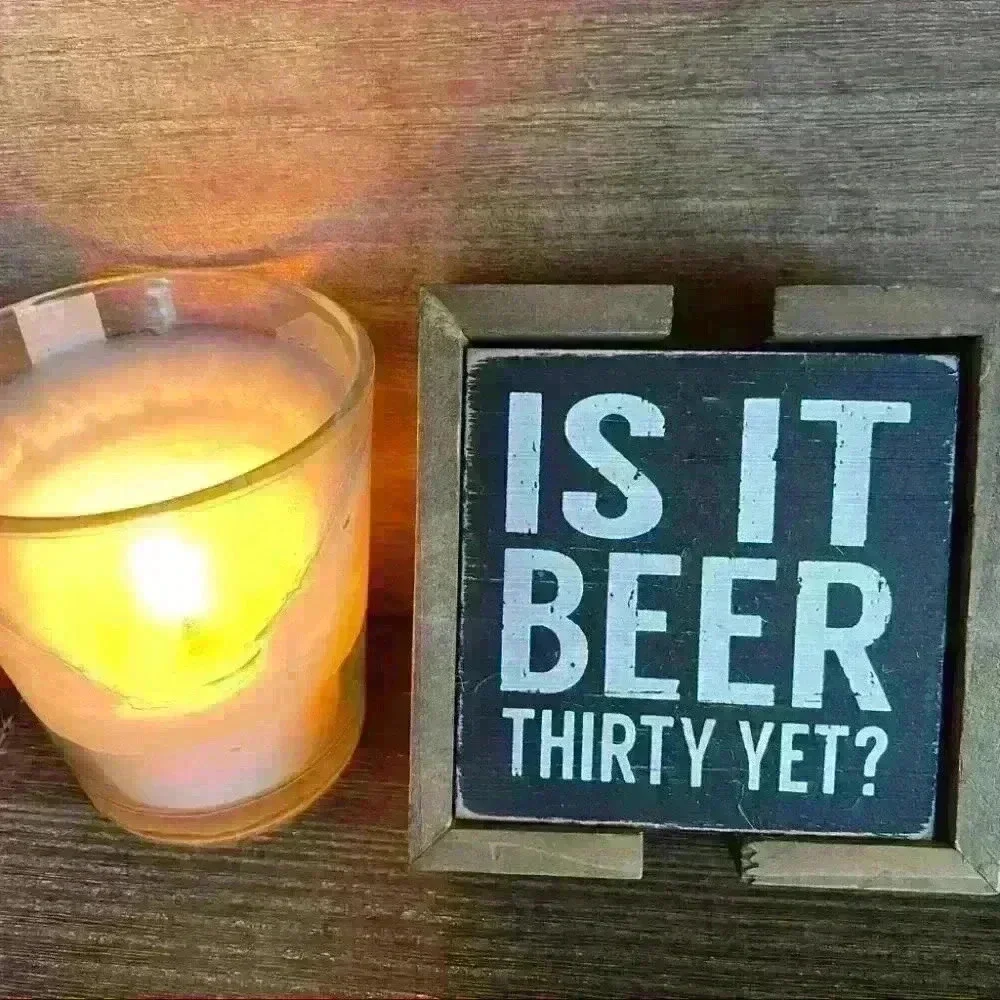 SAVE WATER DRINK BEER & IS IT BEER THIRTY YET? Set of 4 coasters and Cute Holder